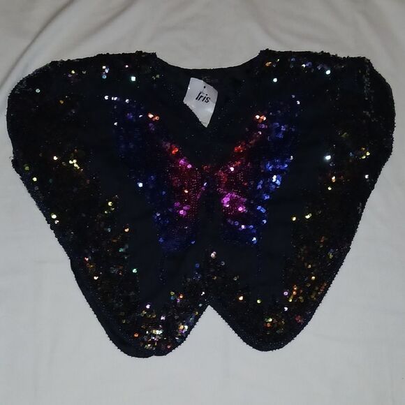 Vntg Iris Multicolor Sequin Butterfly Top - Picture 1 of 9